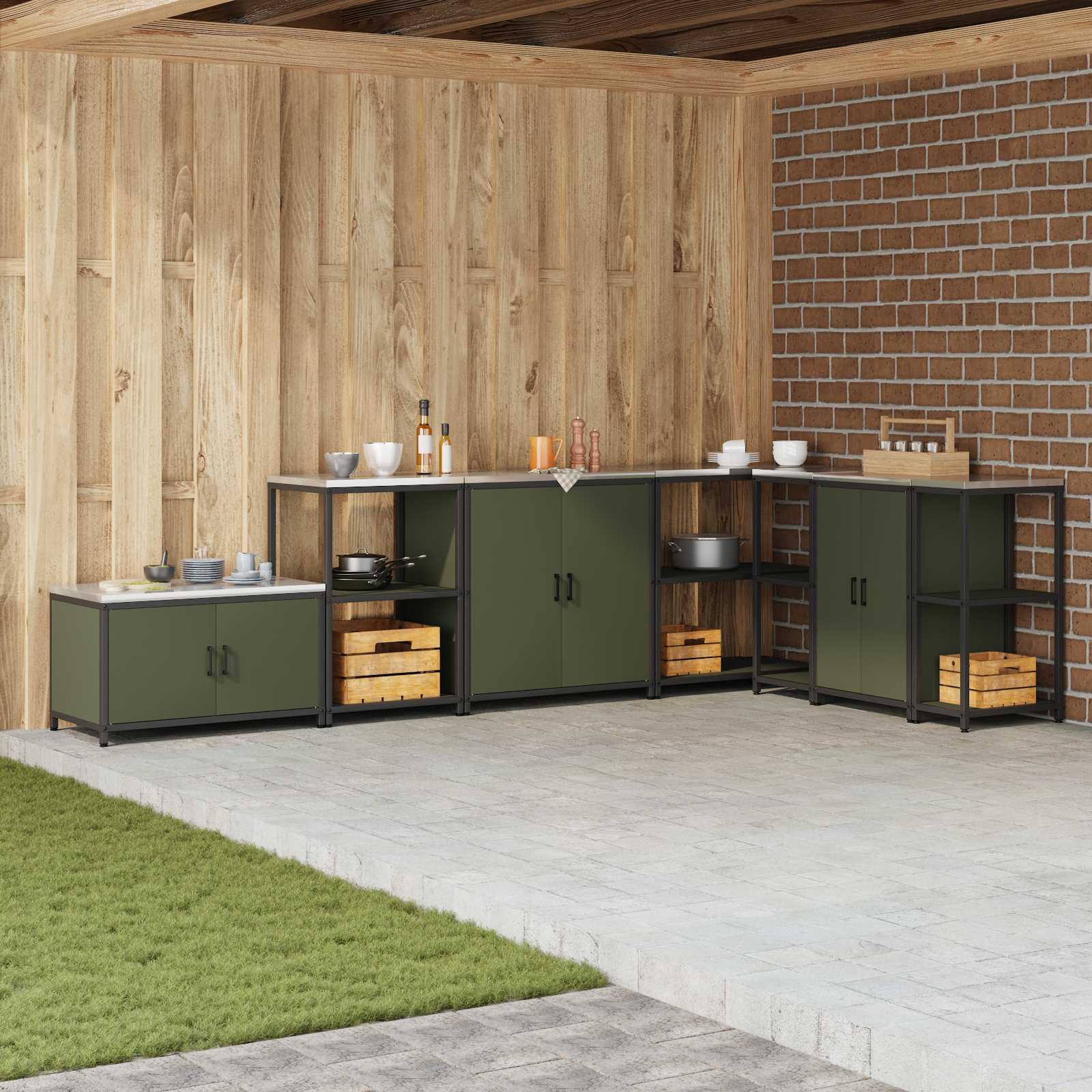 Keukenopslag met plank Olijf Groen 60 x 50 x 92 cm Staal