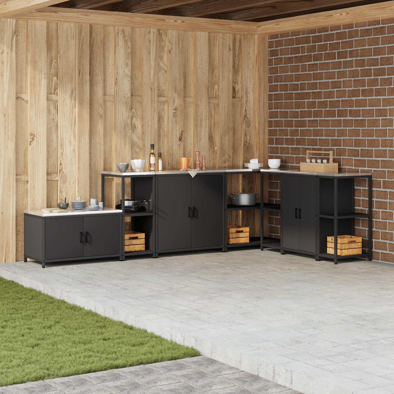 Keukenopslag met plank met opslag Zwart 40 x 50 x 92 cm Staal