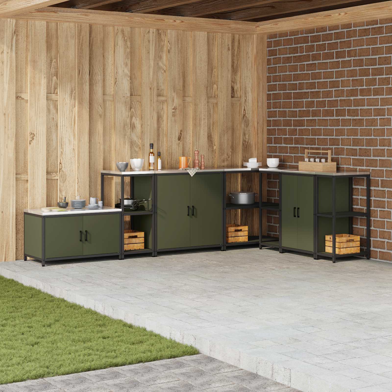 Keukenopslag met plank Olijf Groen 40 x 50 x 92 cm Staal
