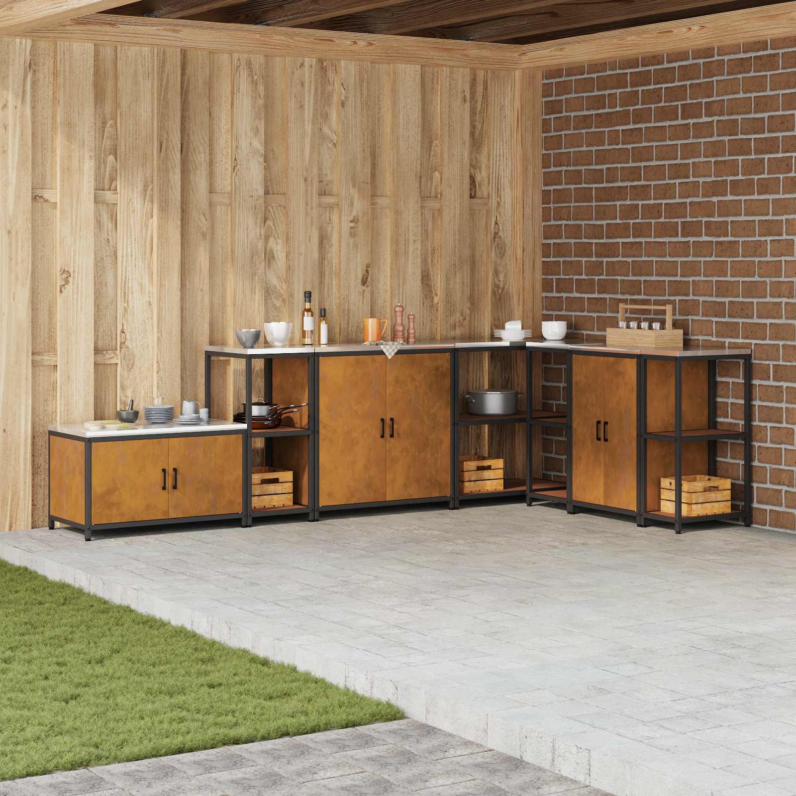 Keukenopslag met plank met opslag Roestig 40 x 50 x 92 cm Staal
