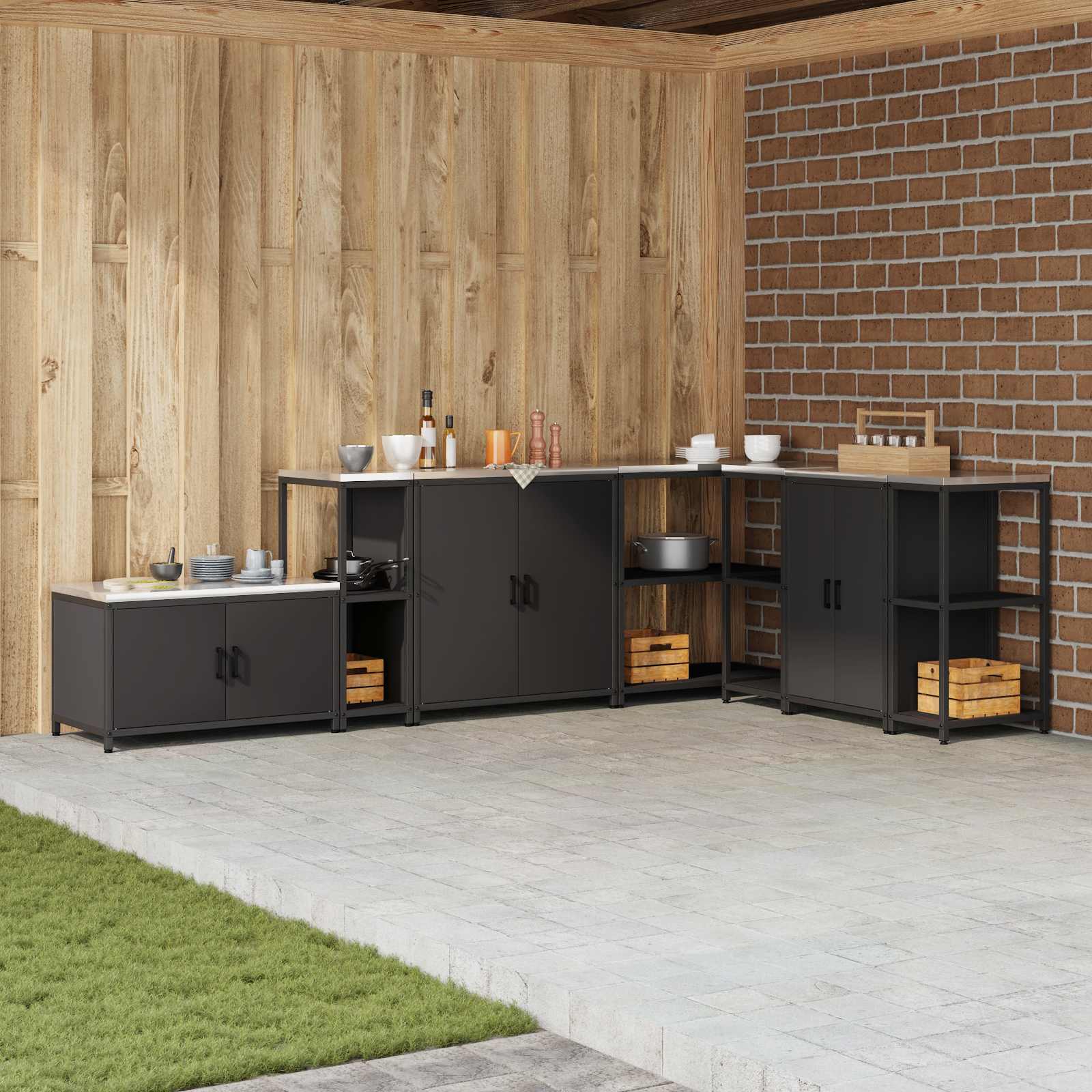 Keukenopslag met plank met opslag Zwart 30 x 50 x 92 cm Staal