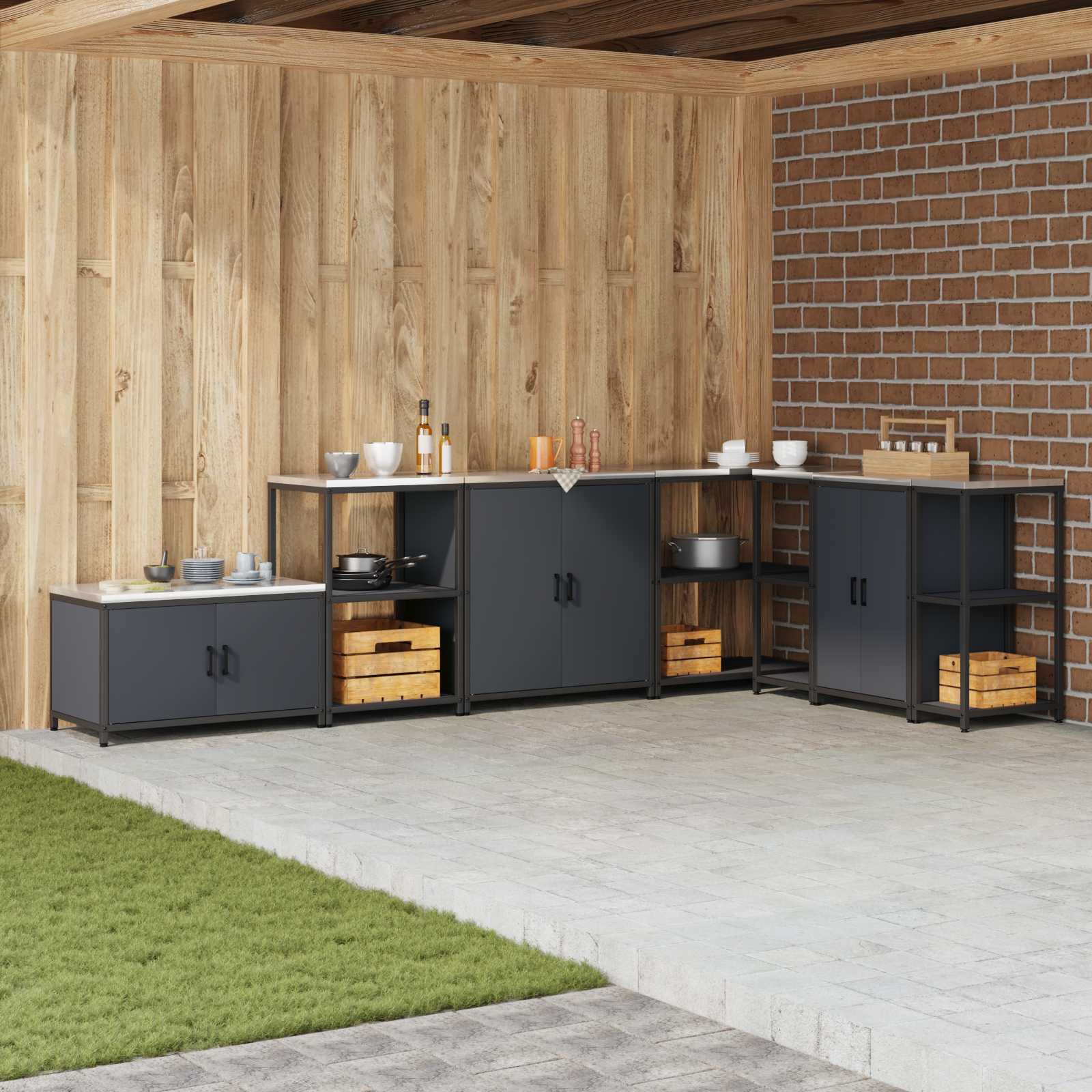 Keukenopslag Kast HATTEM Antracietkleurig 90 x 50 x 92 cm Staal – afbeelding 1