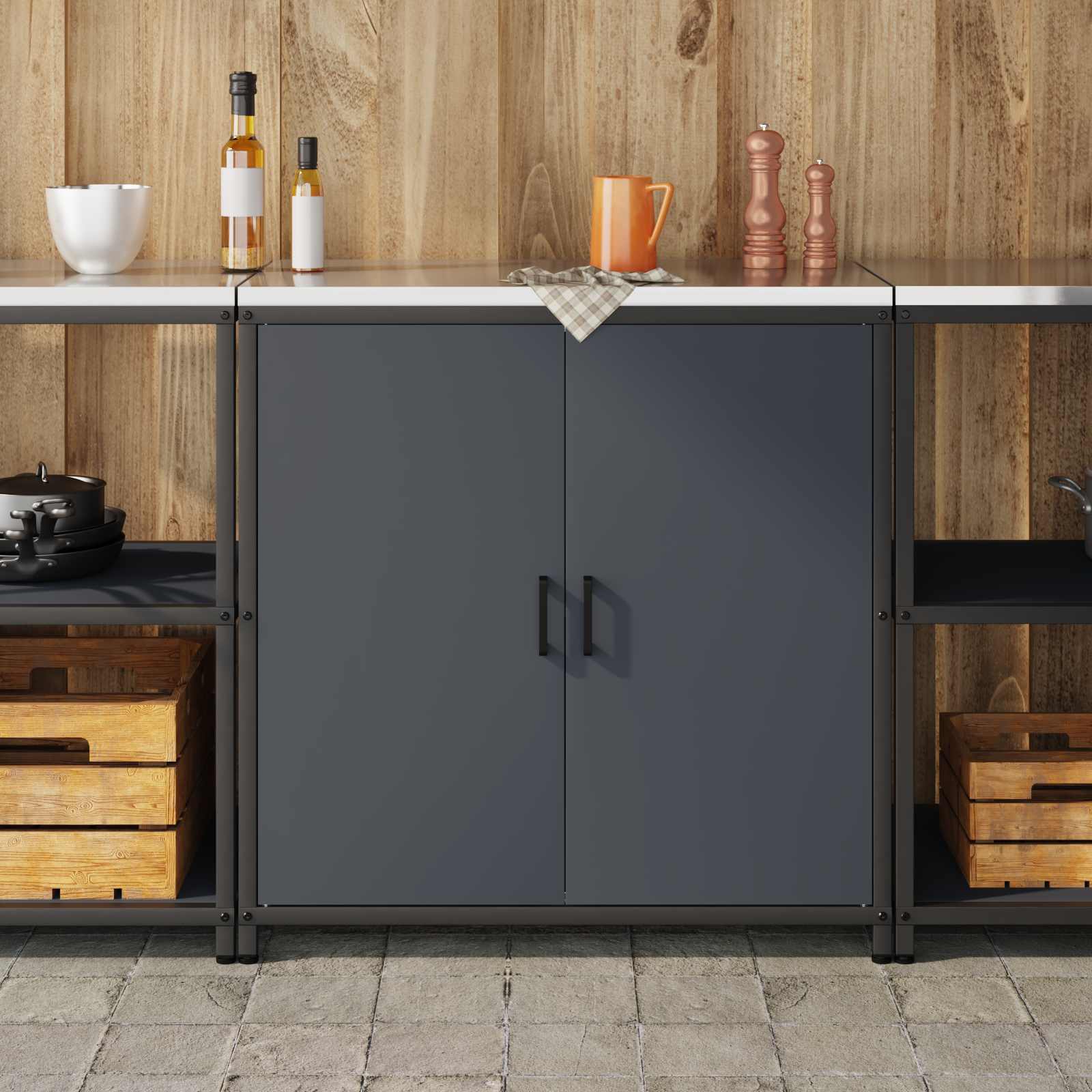 Keukenopslag Kast HATTEM Antracietkleurig 90 x 50 x 92 cm Staal – afbeelding 4