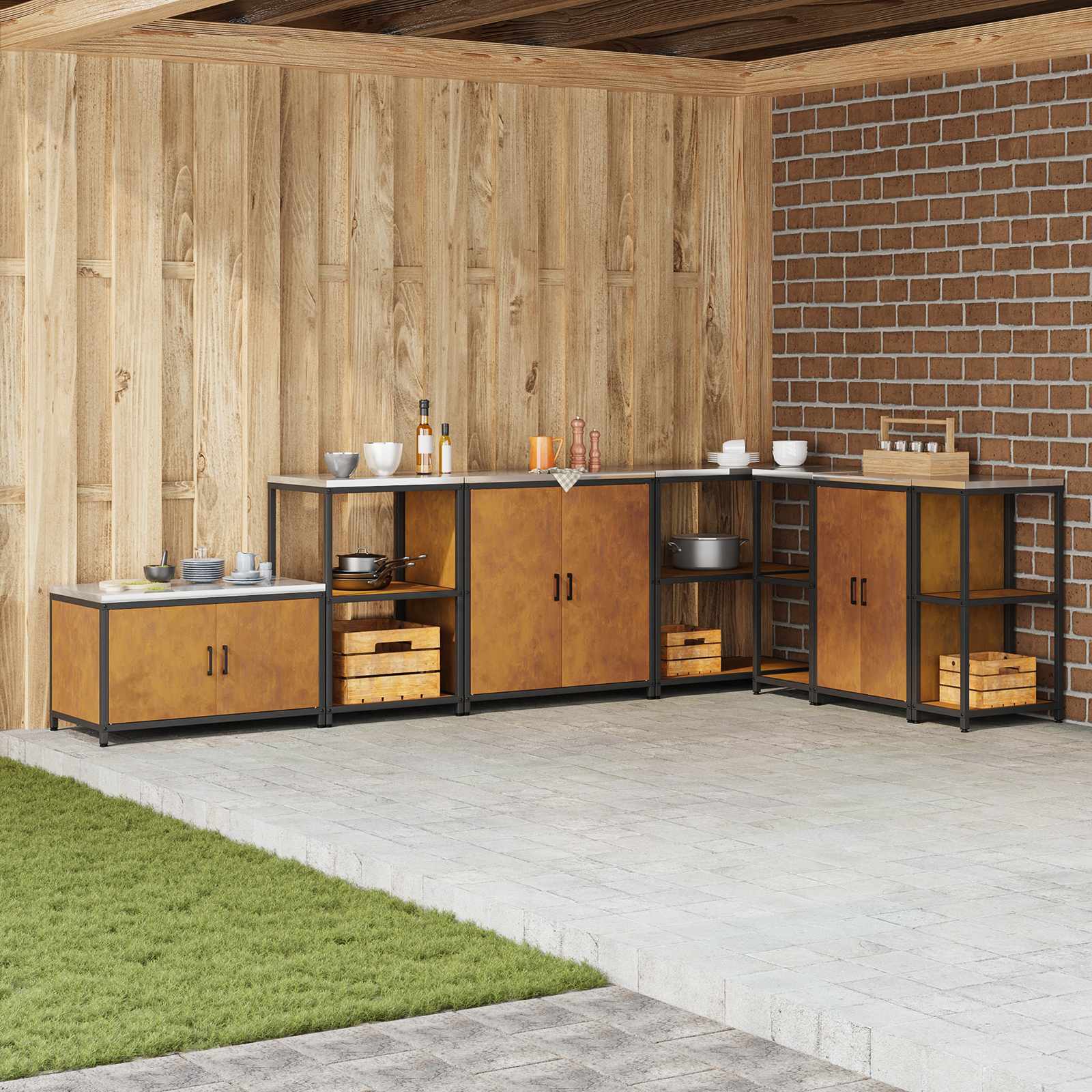 Keukenopslag met plank met opslag Roestig 90 x 50 x 92 cm Staal