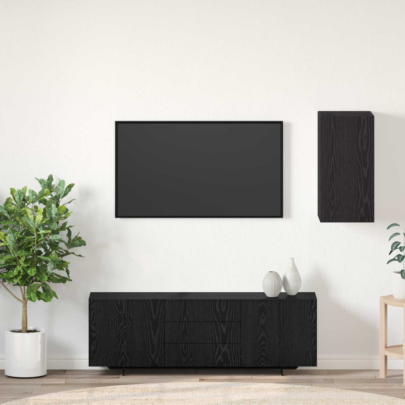 Wand TV Kast Zwart Eiken 30,5 x 30 x 60 cm Bewerkt hout