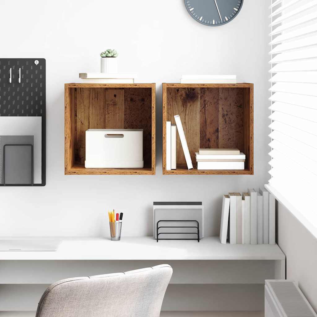 Wandkast met plank 2 pcs Oudhout 37 x 37 x 37 cm Bewerkt hout