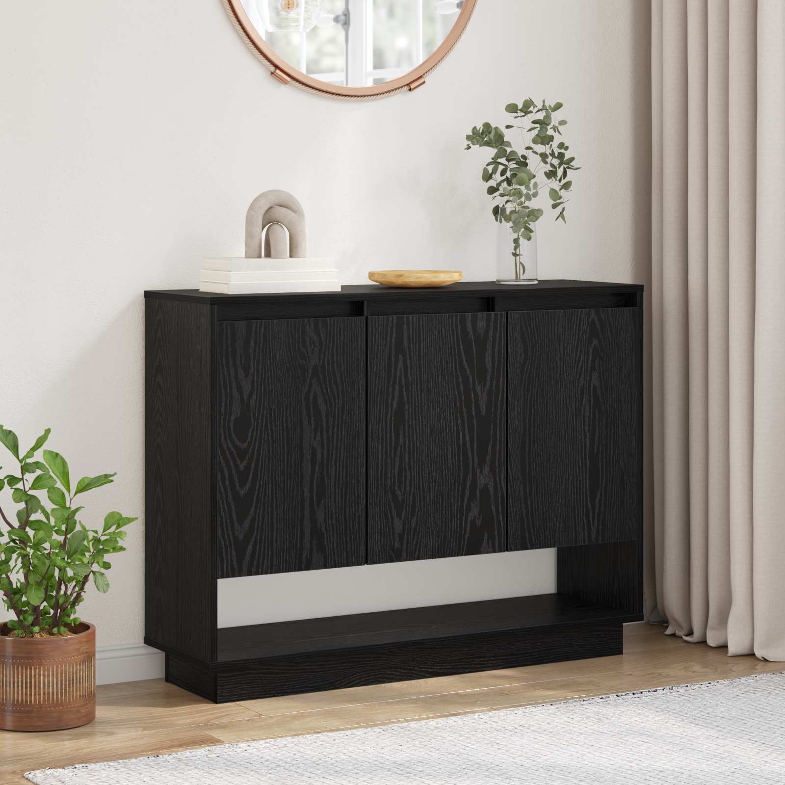 Dressoir Zwart Eiken 97 x 29 x 75 cm Bewerkt hout