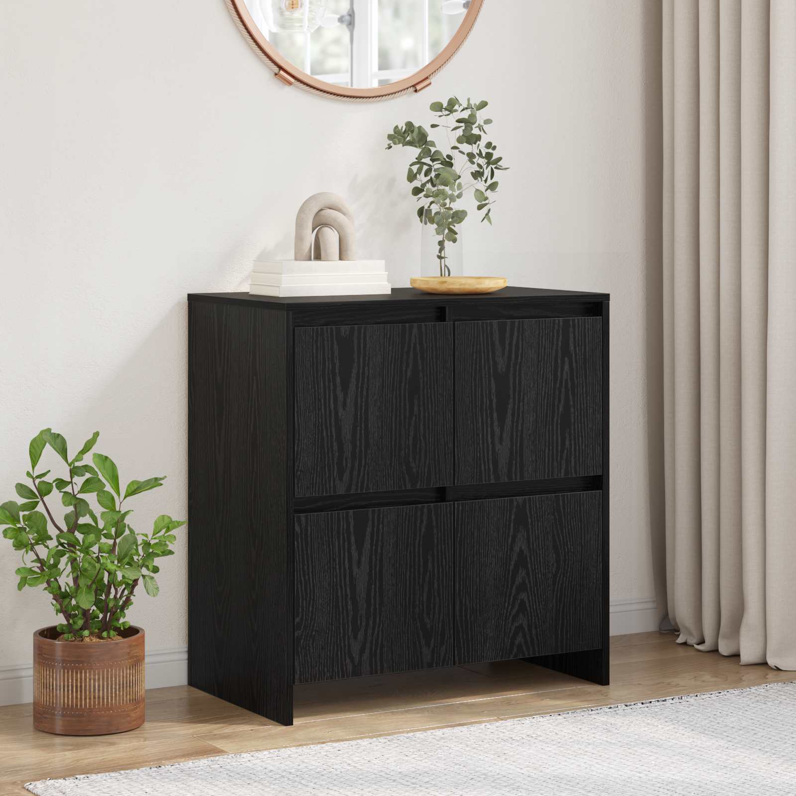 Dressoir Zwart Eiken 70 x 41 x 75 cm Bewerkt hout