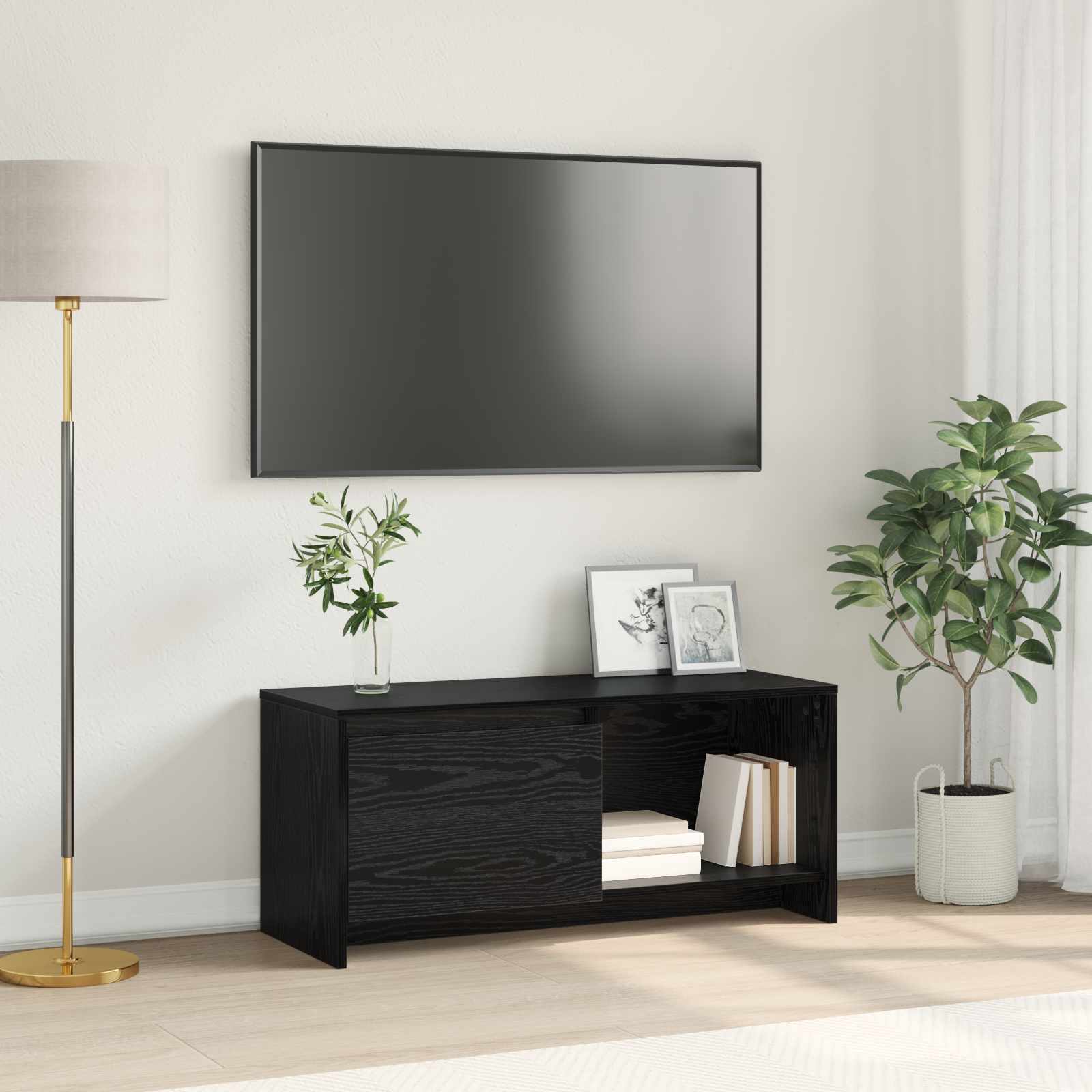 Tv-meubelset Zwart Eiken 90 x 35 x 40 cm Bewerkt hout – afbeelding 1
