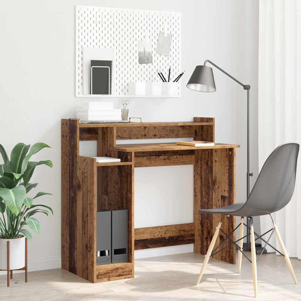 Bureau met plank Oudhout 97 x 45 x 90 cm Bewerkt hout