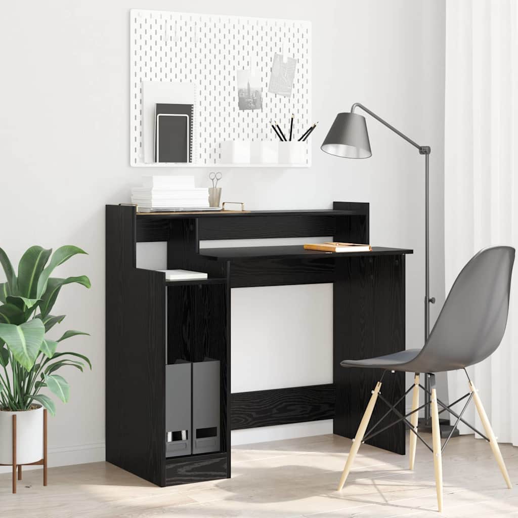 Bureau met plank Zwart Eiken 97 x 45 x 90 cm Bewerkt hout