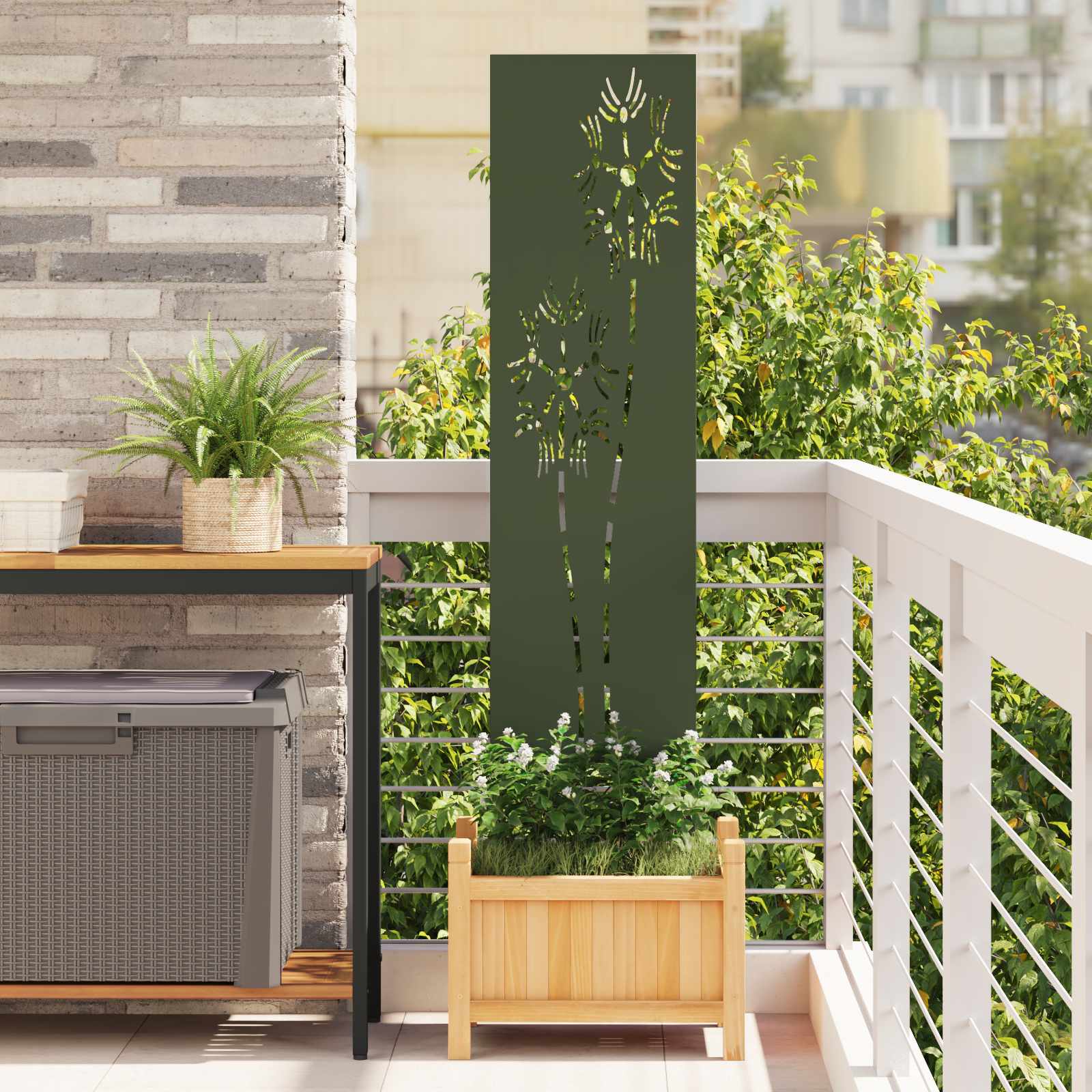 Tuin Privacy Screen Olijfgroen 32 x 140 cm Koudgewalst staal – afbeelding 1