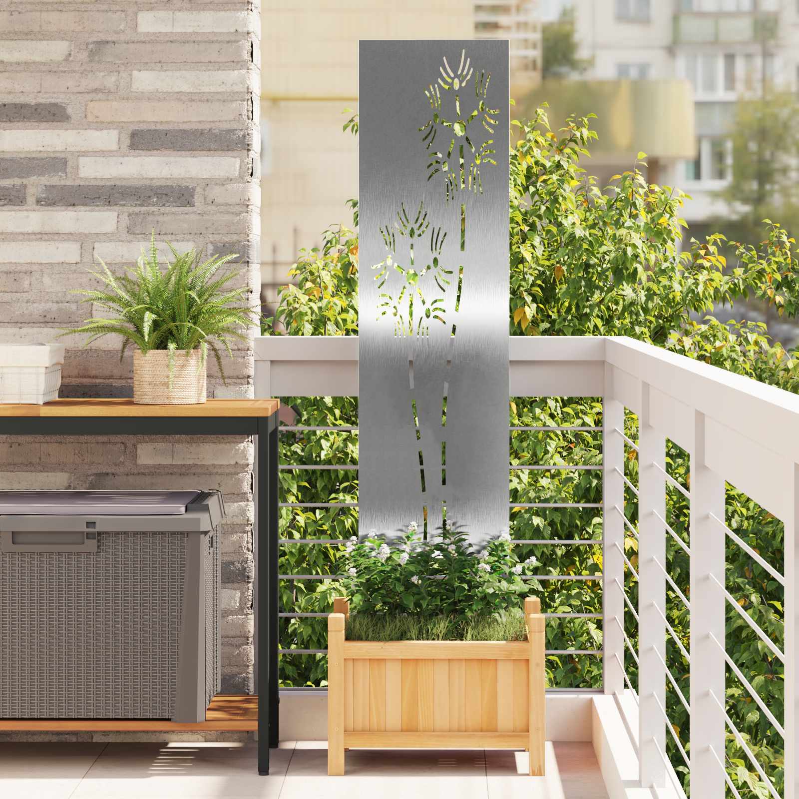 Tuin Privacy Screen Fretwerk Zilver 32 x 140 cm Roestvrij staal – afbeelding 1