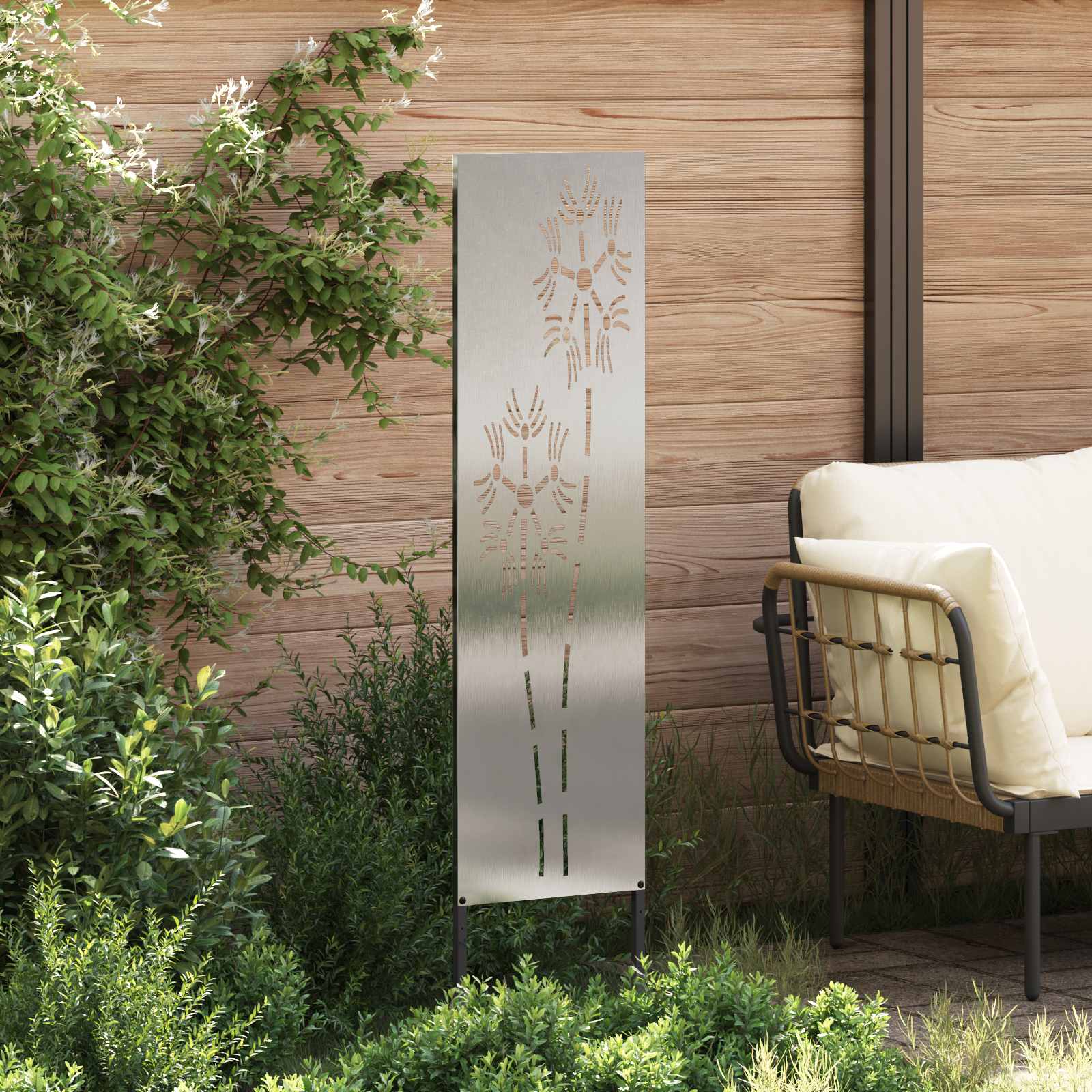 Tuin Privacy Screen Fretwerk Zilver 32 x 140 cm Roestvrij staal – afbeelding 3