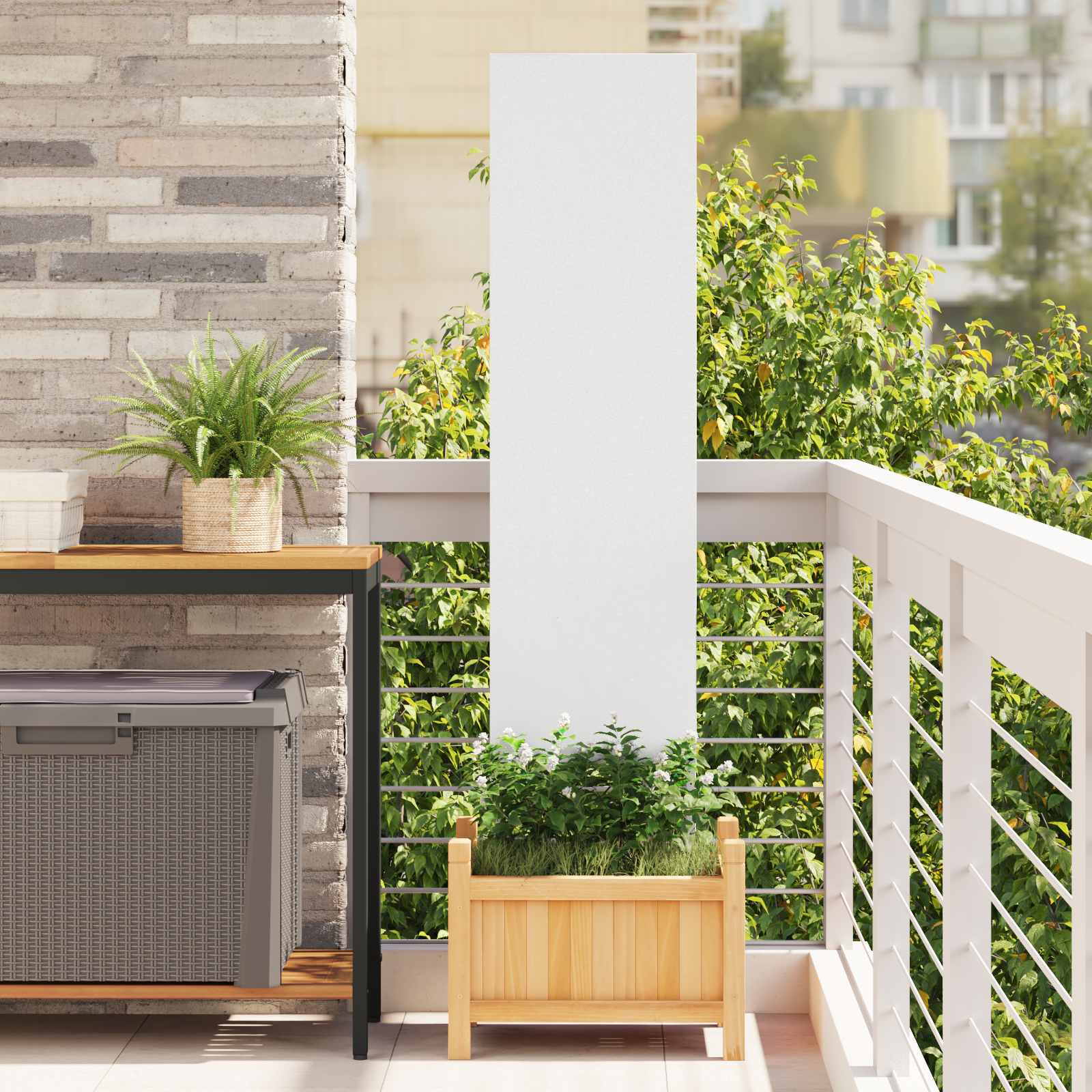 Tuin Privacy Screen Fretwerk Wit 32 x 140 cm Koudgewalst staal – afbeelding 1