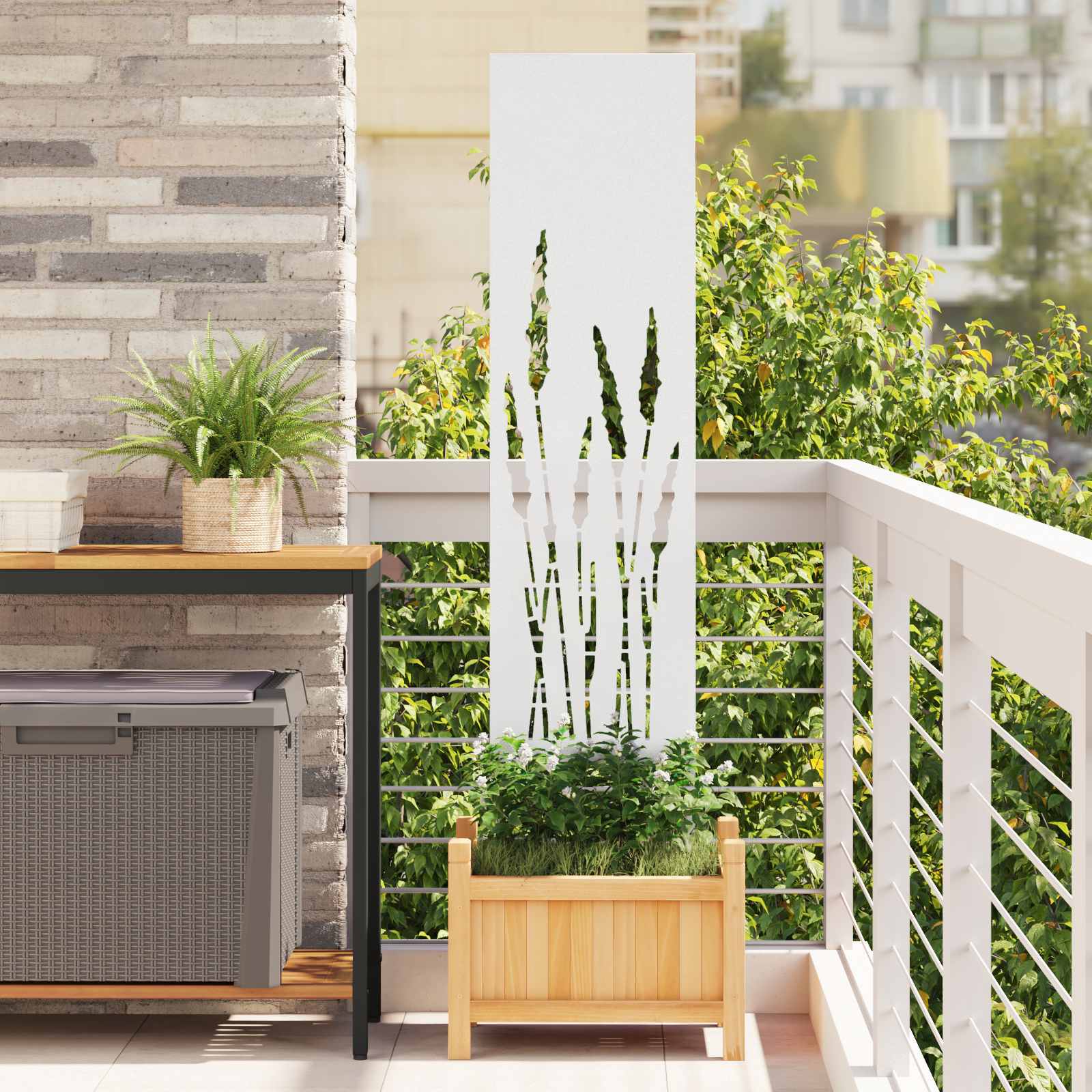 Tuin Privacy Screen Fretwerk Wit 32 x 140 cm Koudgewalst staal – afbeelding 1