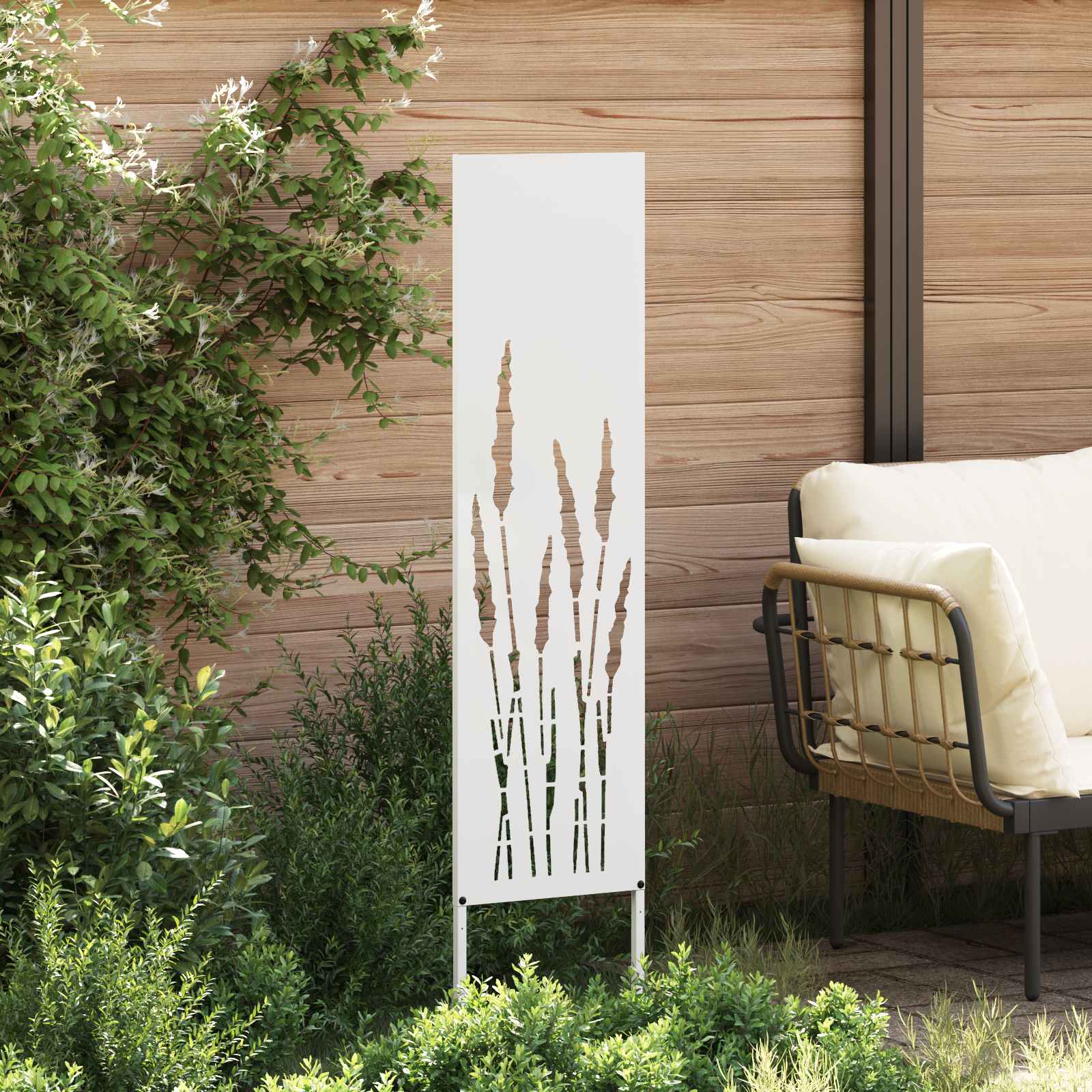 Tuin Privacy Screen Fretwerk Wit 32 x 140 cm Koudgewalst staal – afbeelding 3