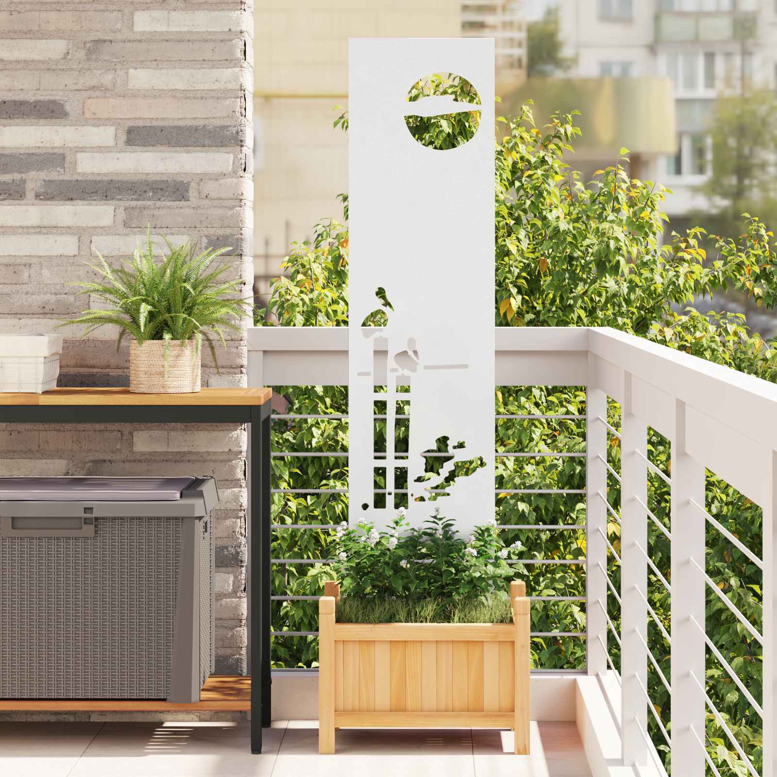 Tuin Privacy Screen Fretwerk Wit 32 x 140 cm Koudgewalst staal – afbeelding 1