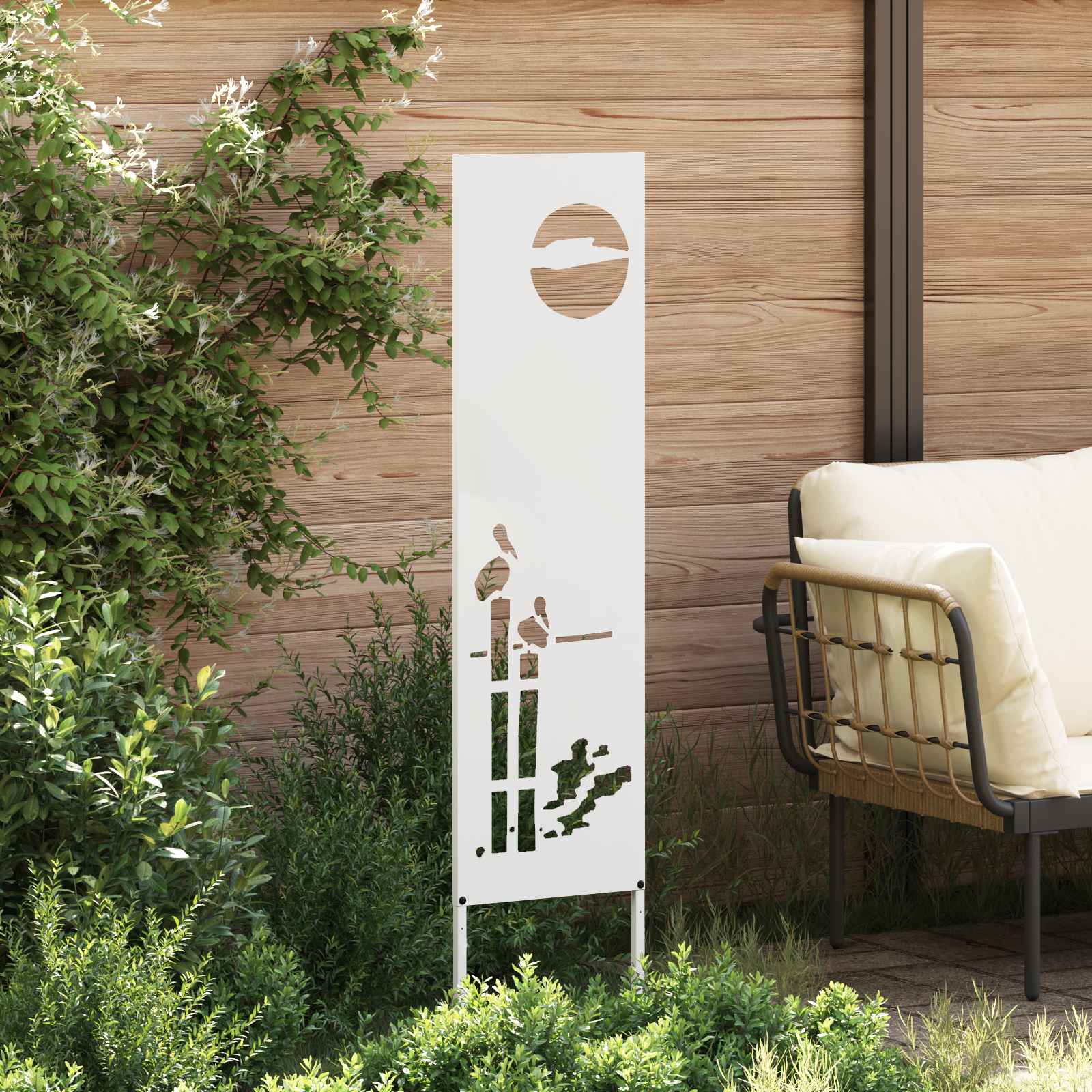 Tuin Privacy Screen Fretwerk Wit 32 x 140 cm Koudgewalst staal – afbeelding 3