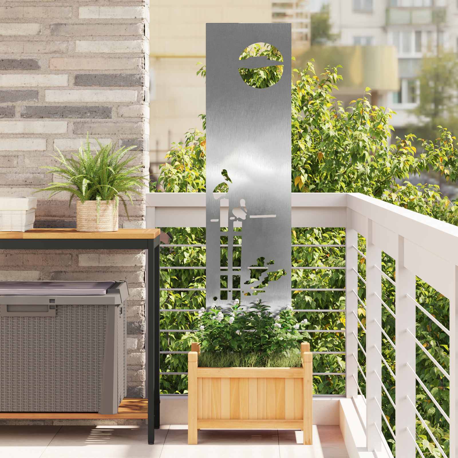 Tuin Privacy Screen Fretwerk Zilver 32 x 140 cm Roestvrij staal – afbeelding 1