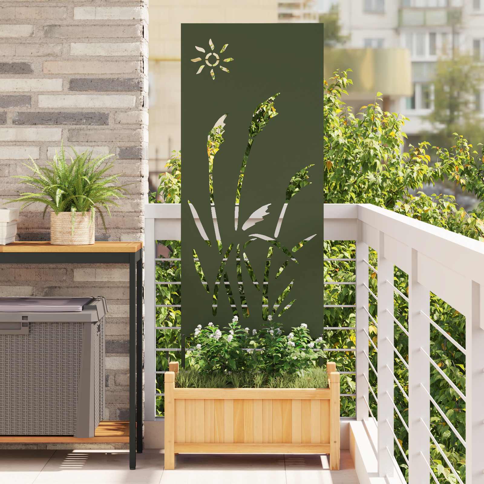 Tuin Privacy Screen Olijfgroen 50 x 140 cm Koudgewalst staal – afbeelding 1