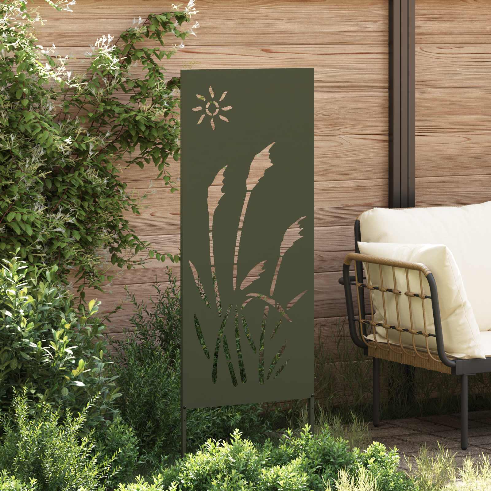 Tuin Privacy Screen Olijfgroen 50 x 140 cm Koudgewalst staal – afbeelding 3