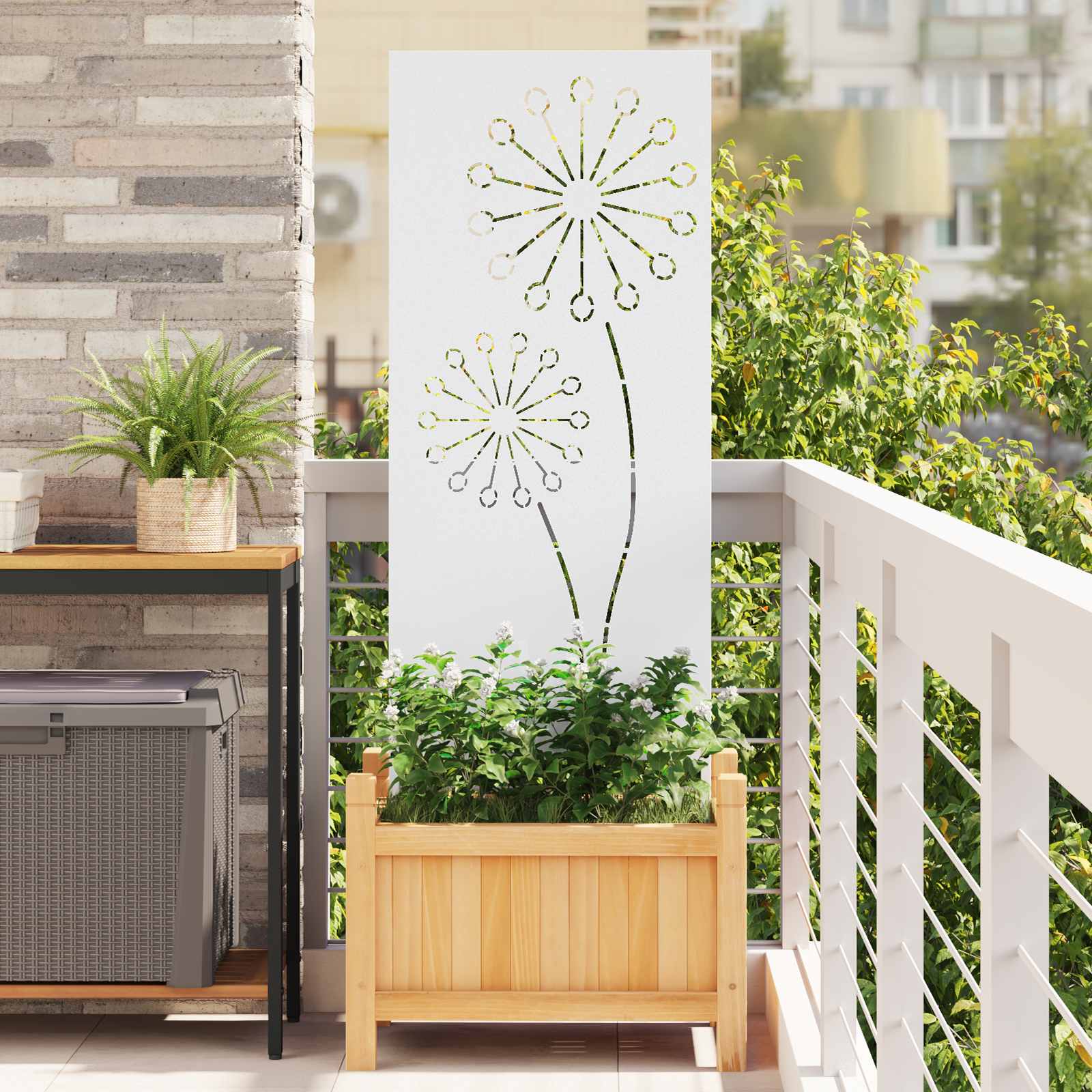 Tuin Privacy Screen Fretwerk Wit 50 x 140 cm Koudgewalst staal – afbeelding 1