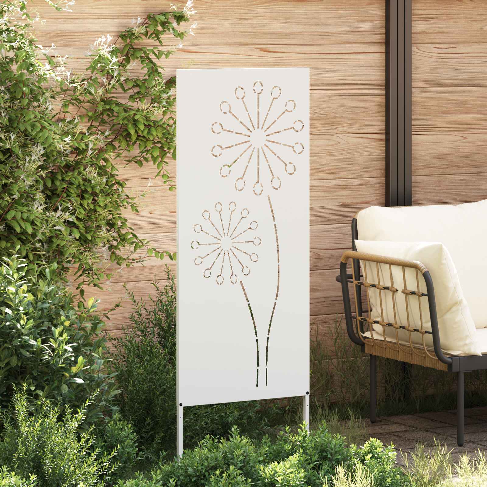Tuin Privacy Screen Fretwerk Wit 50 x 140 cm Koudgewalst staal – afbeelding 3