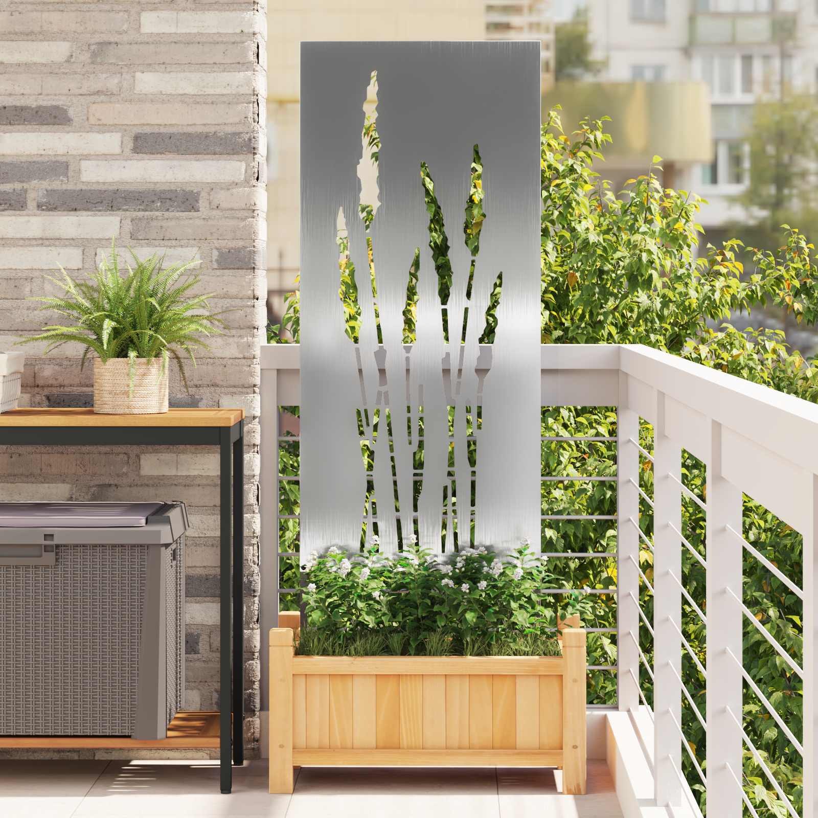 Tuin Privacy Screen Bloemen Zilver 50 x 140 cm Roestvrij staal – afbeelding 1