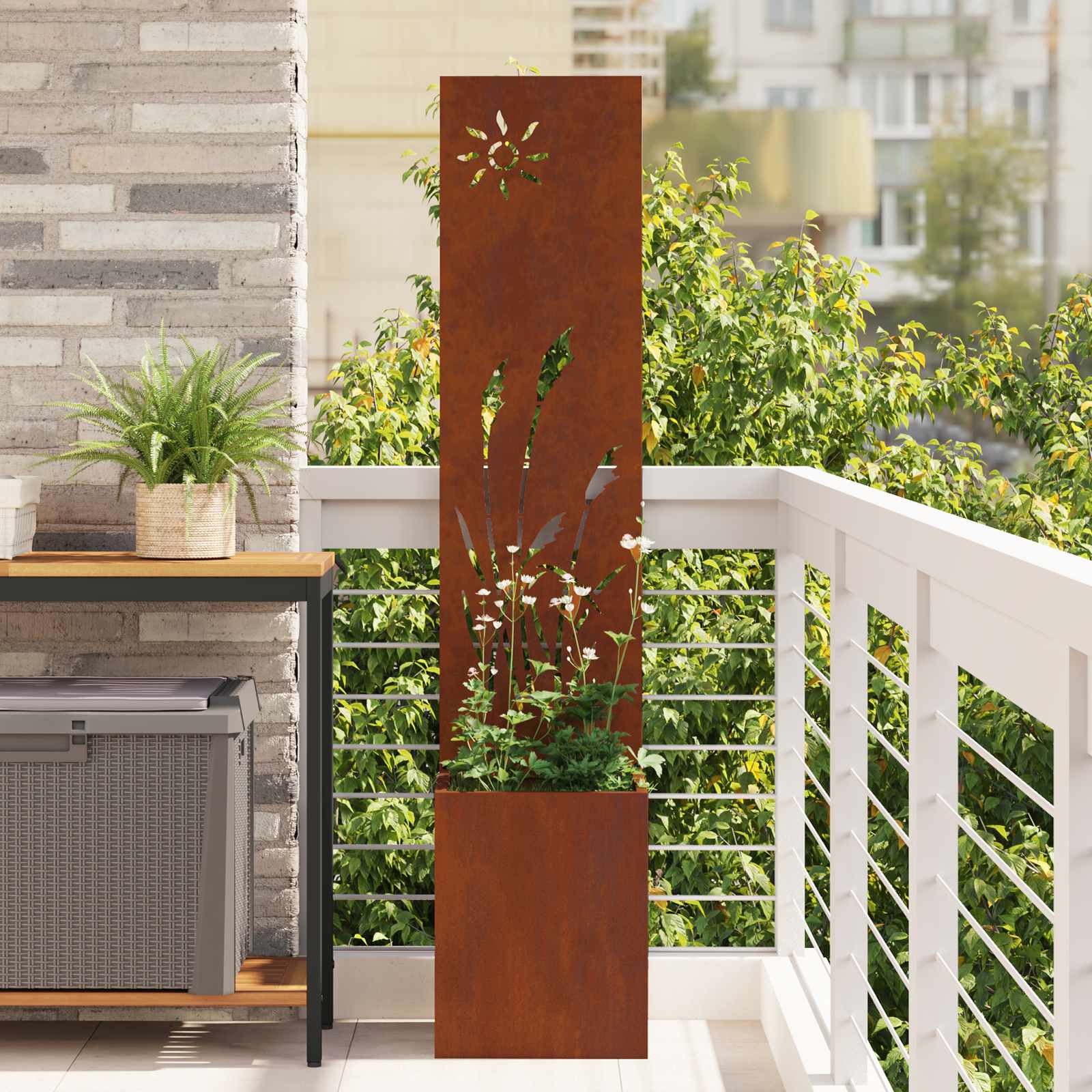 Tuin Privacy Screen Fretwerk Roestig 32 x 140 cm Cortenstaal