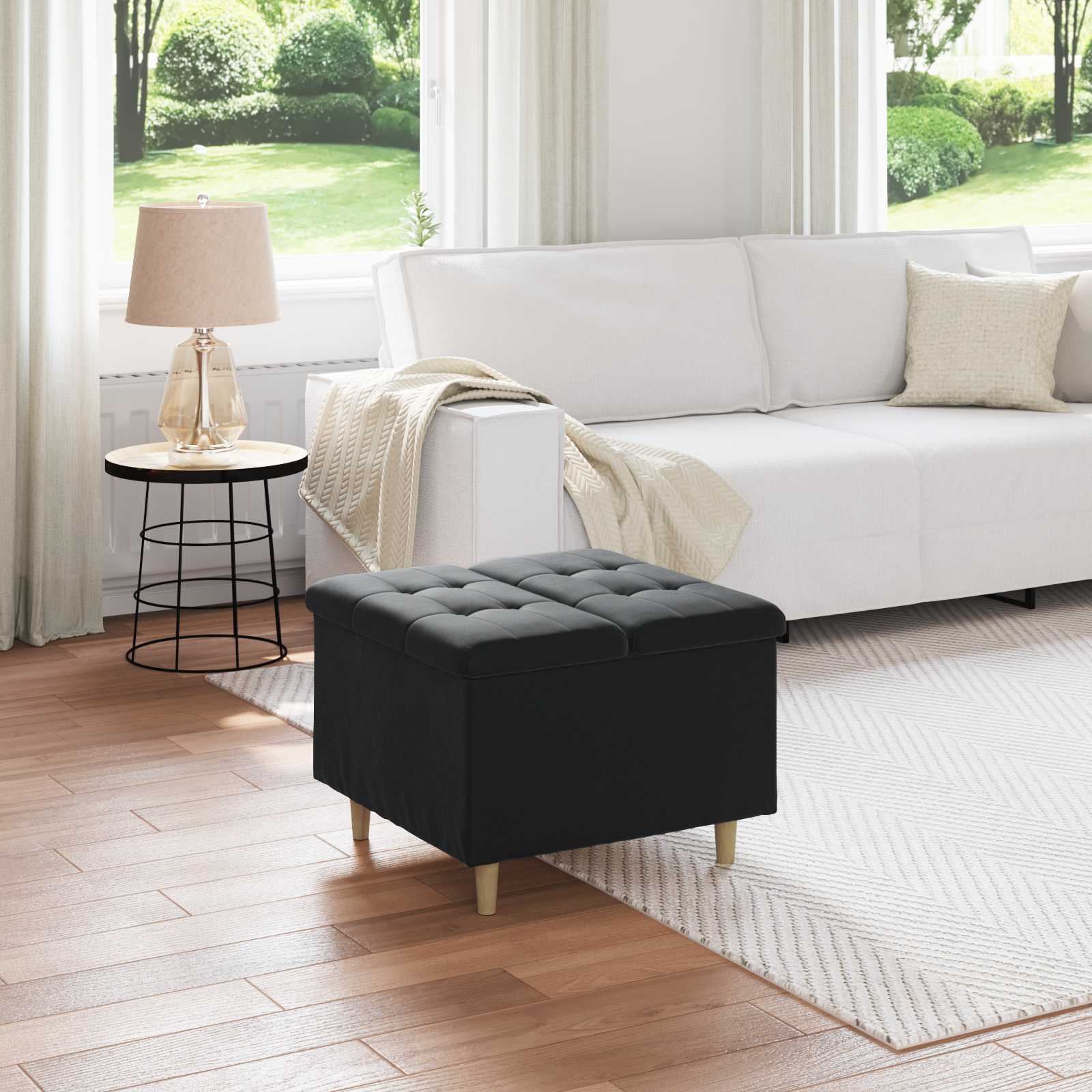 Opslagottoman met kussen Zwart 60 x 60 x 45 cm Fluweel