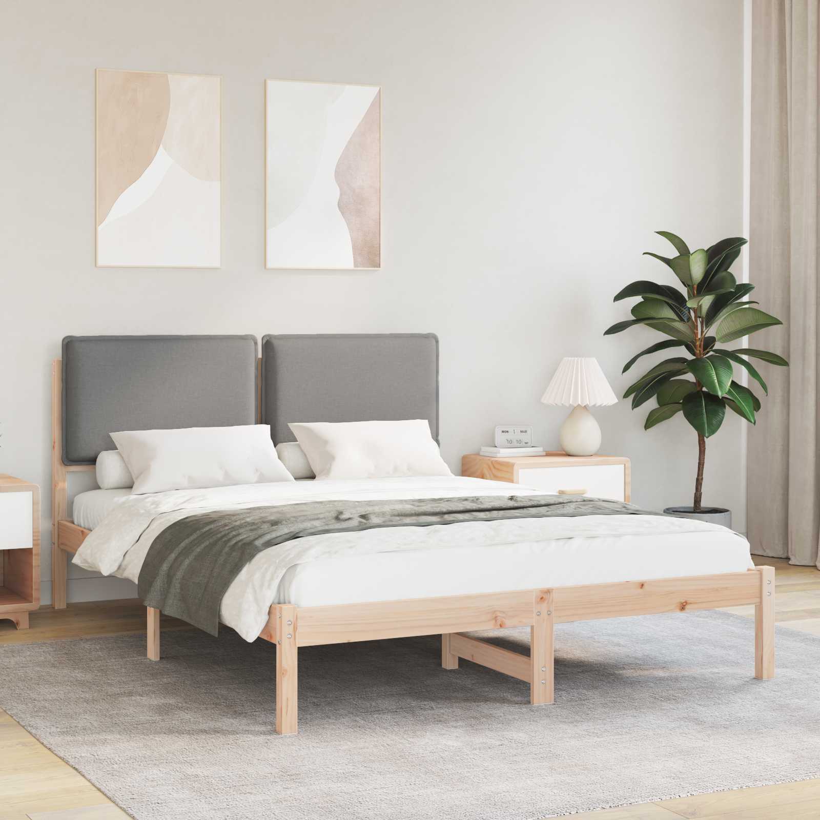 Bedframe met Gevoerd Hoofdgedeelte Bruin en Licht Grijs