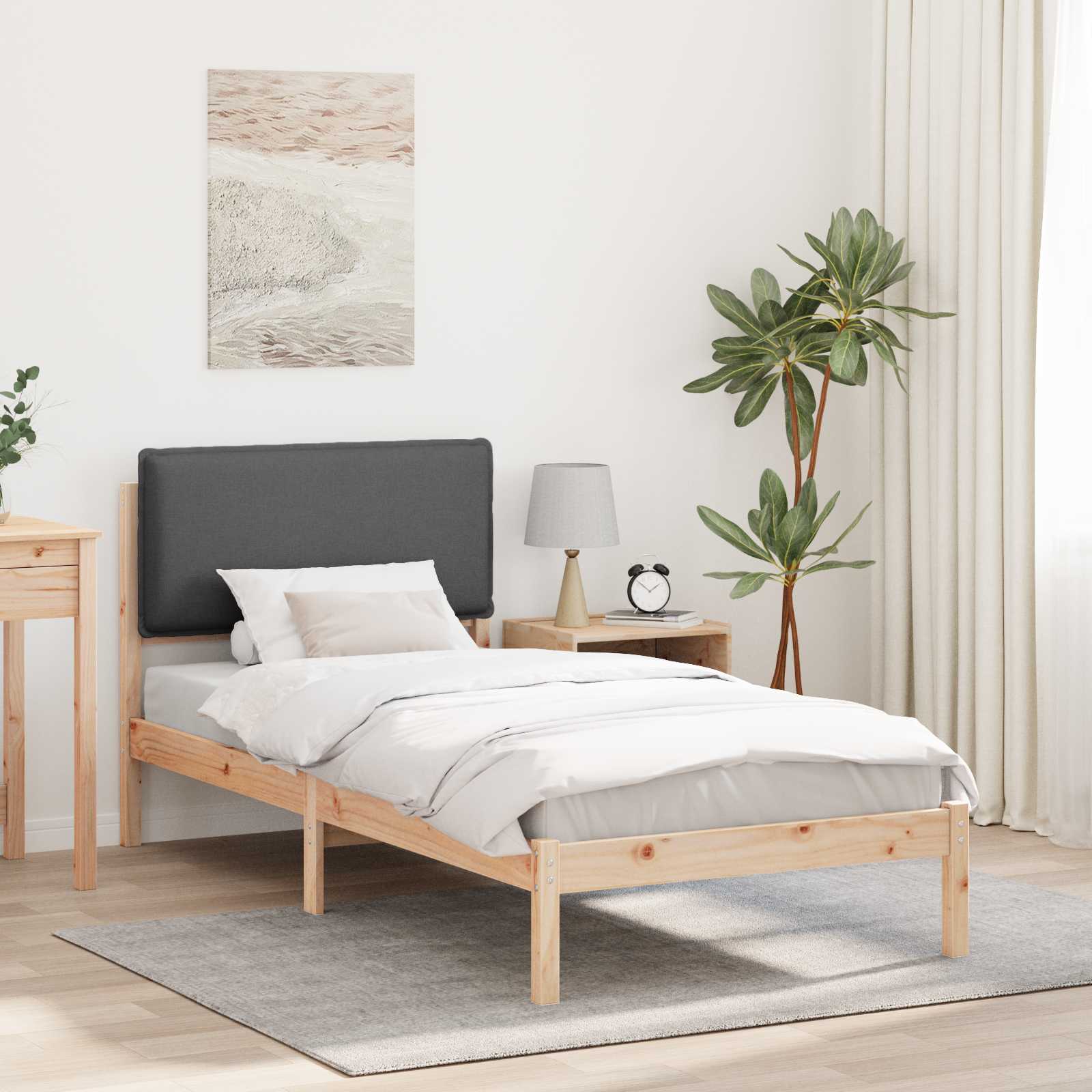 Bedframe met Gevoerd Hoofdgedeelte Bruin en Donkergrijs