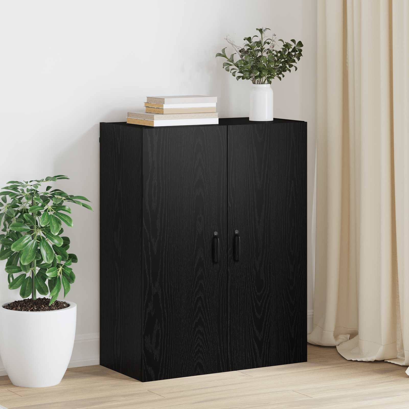 Wandkast Zwart Eiken 69,5 x 34 x 90 cm Bewerkt hout