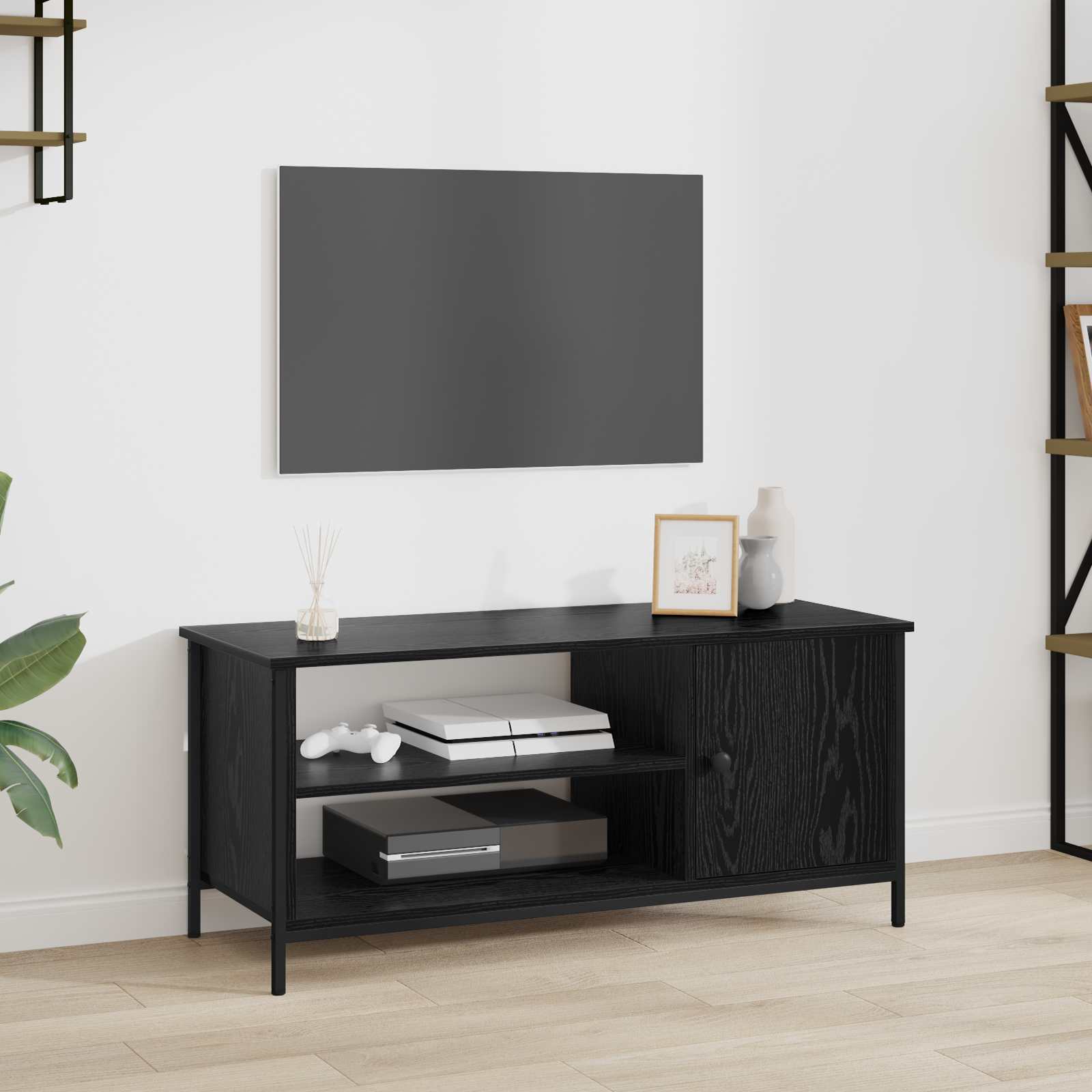 TV-kast Zwart Eiken 100 x 40 x 45 cm Bewerkt hout – afbeelding 1
