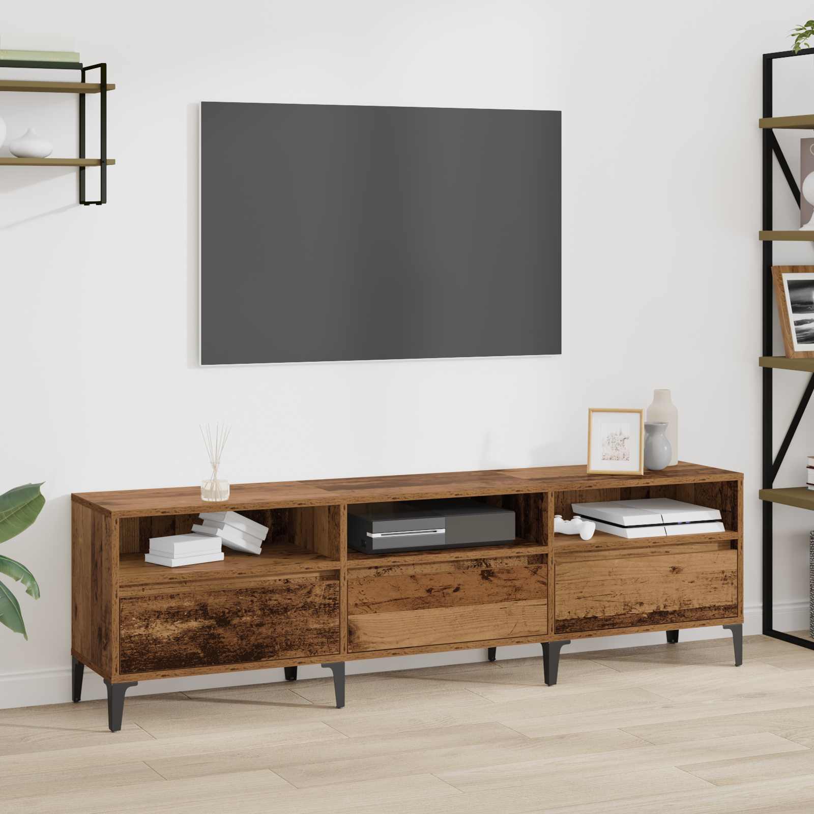 TV-kast Oud Hout 150 x 30 x 45 cm Gemonteerd hout en ijzer – afbeelding 1