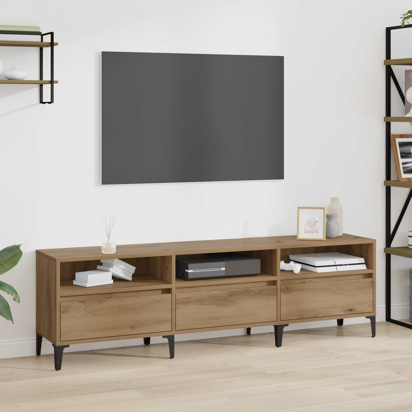 TV-kast 150 x 30 x 45 cm Artisan Eiken Gemonteerd hout en ijzer
