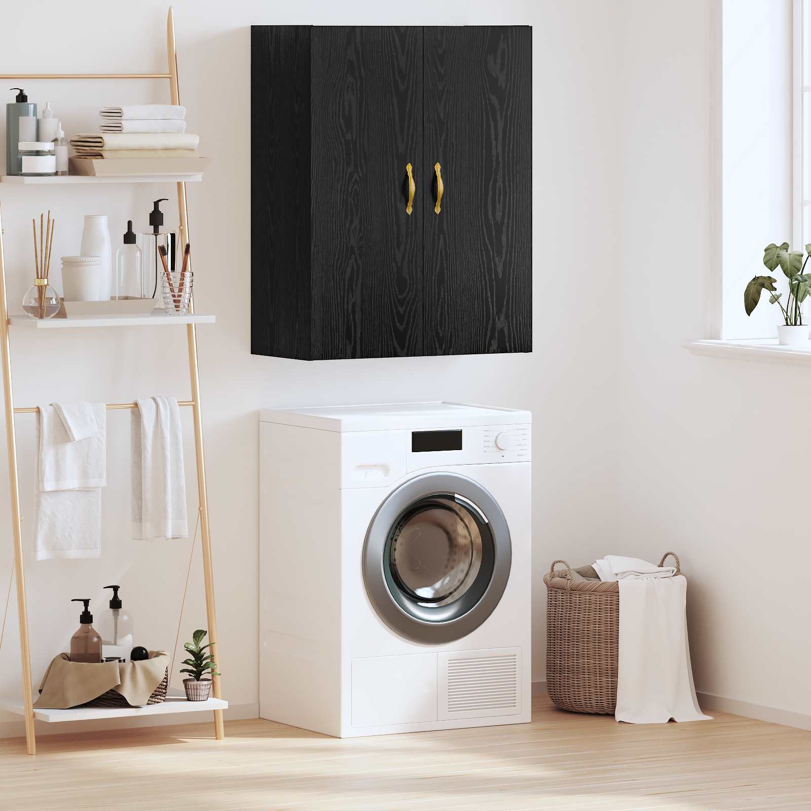Wandkast Zwart Eiken 69,5 x 34 x 90 cm Bewerkt hout