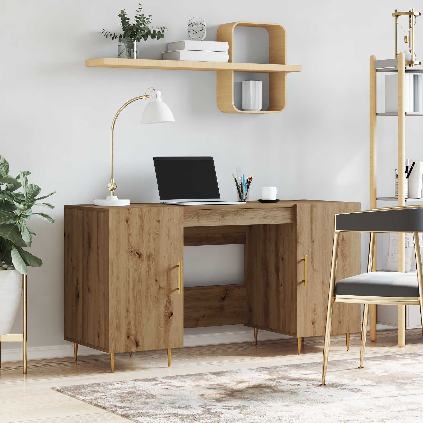 Bureau artisanaal eikenkleurig Bewerkt hout