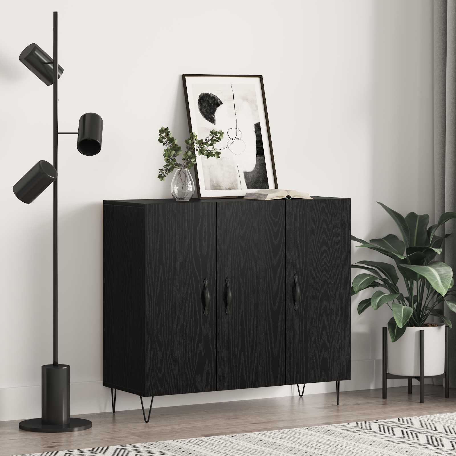 Dressoir Zwart Eiken 90 x 32,5 x 80 cm Bewerkt hout