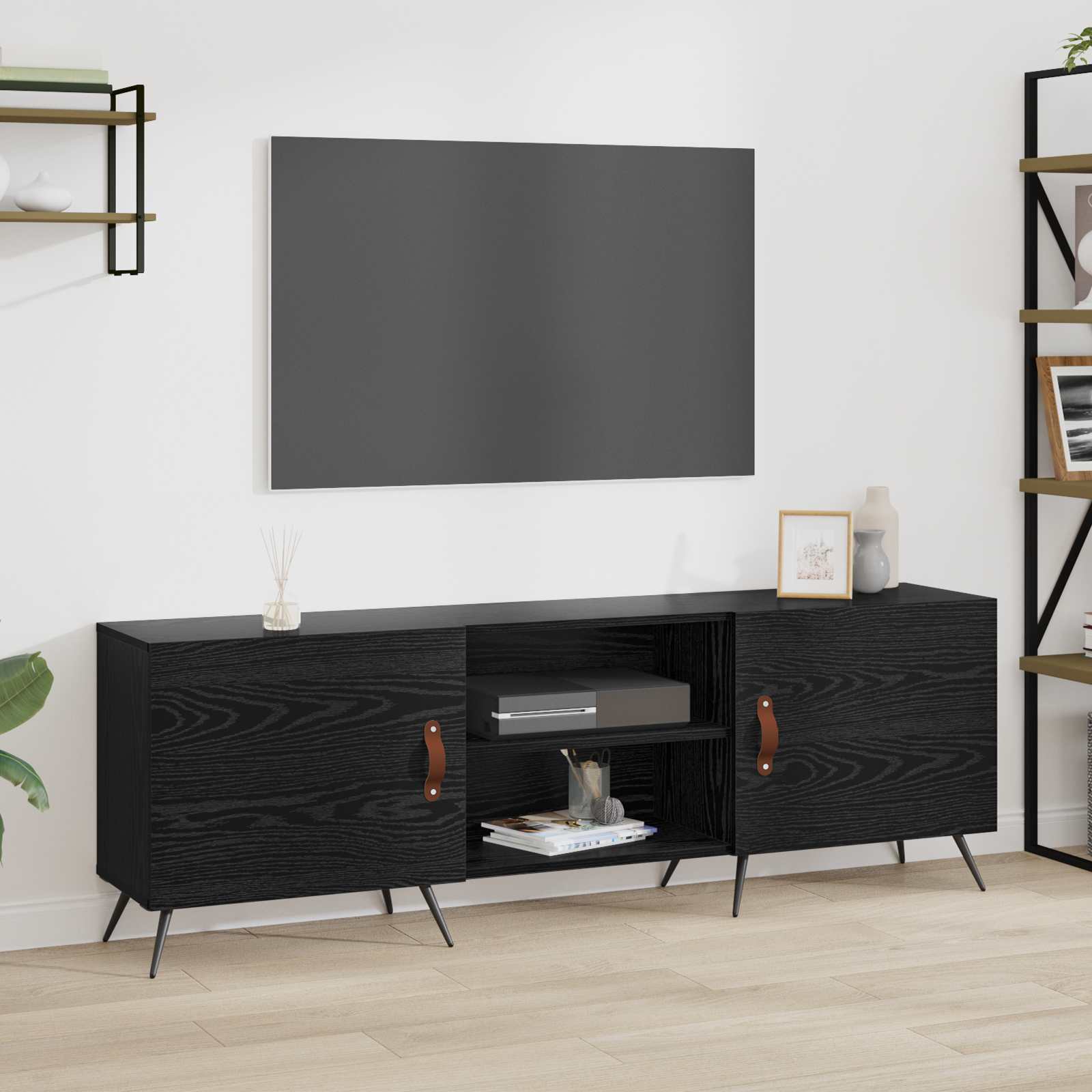 TV-kast Zwart eiken 150 x 30 x 50 cm Bewerkt hout – afbeelding 1