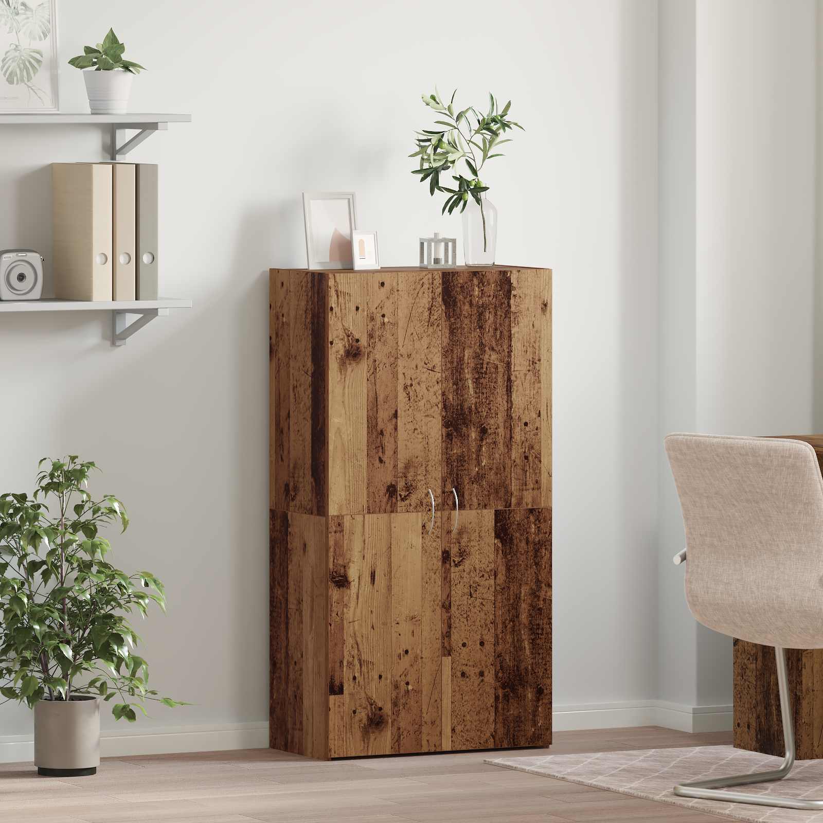 Kantoorkast Oud hout 60 x 32 x 115 cm Bewerkt hout