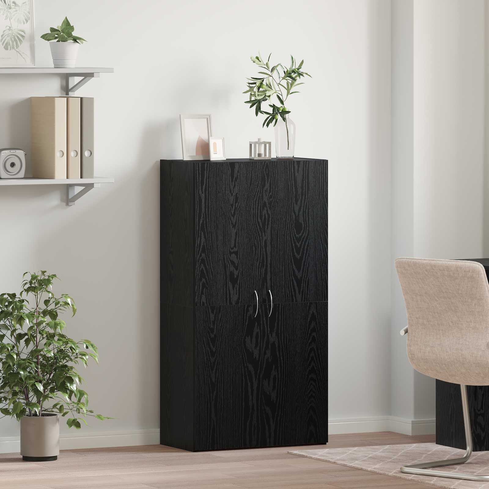 Kantoorkast Zwart eiken 60 x 32 x 115 cm Bewerkt hout