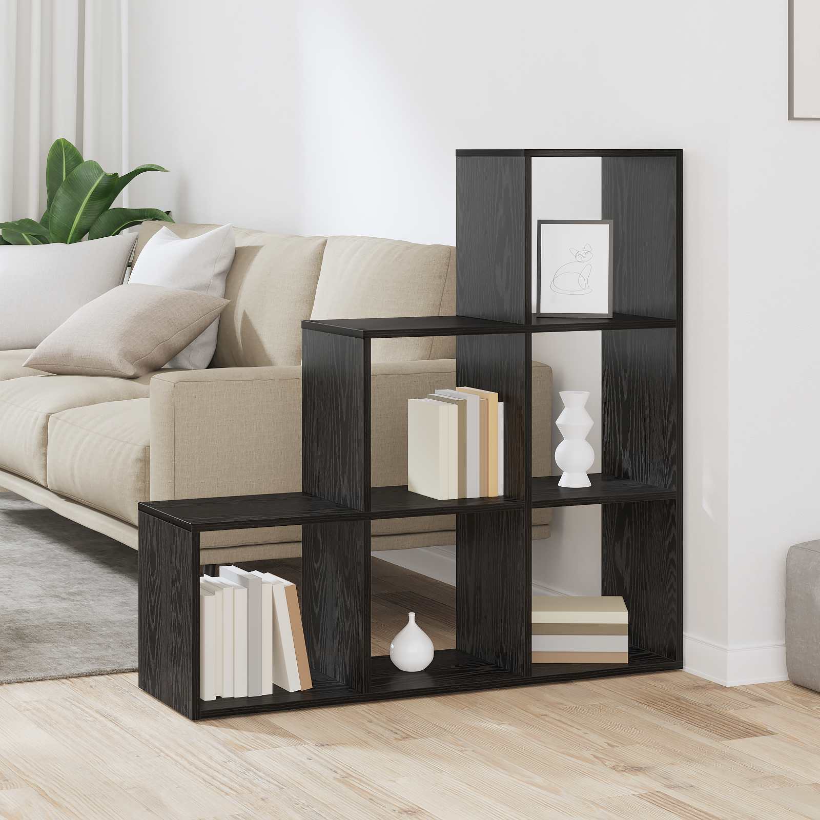 Kamerscherm Boekenkast Zwart Eiken 99 x 29 x 99 cm Bewerkt hout