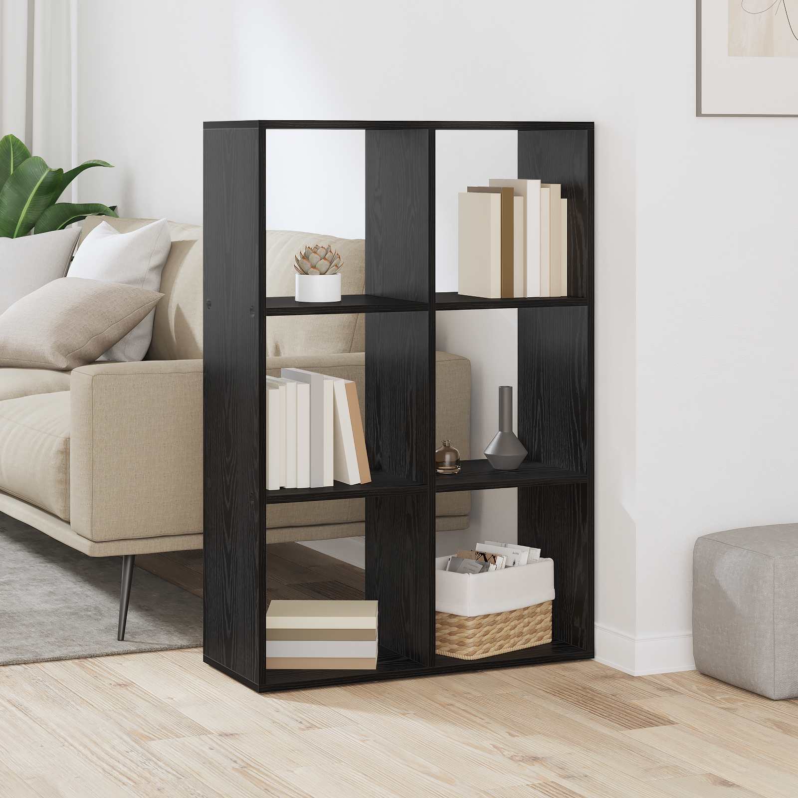 Boekenkast Zwart Eiken 69,5 x 29 x 103,5 cm Bewerkt hout