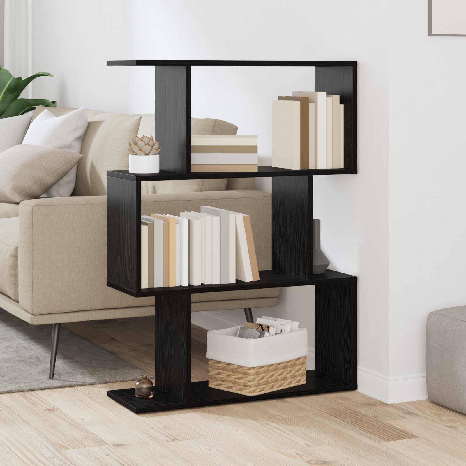 Boekenkast Zwart Eiken 70 x 24 x 97 cm Bewerkt hout