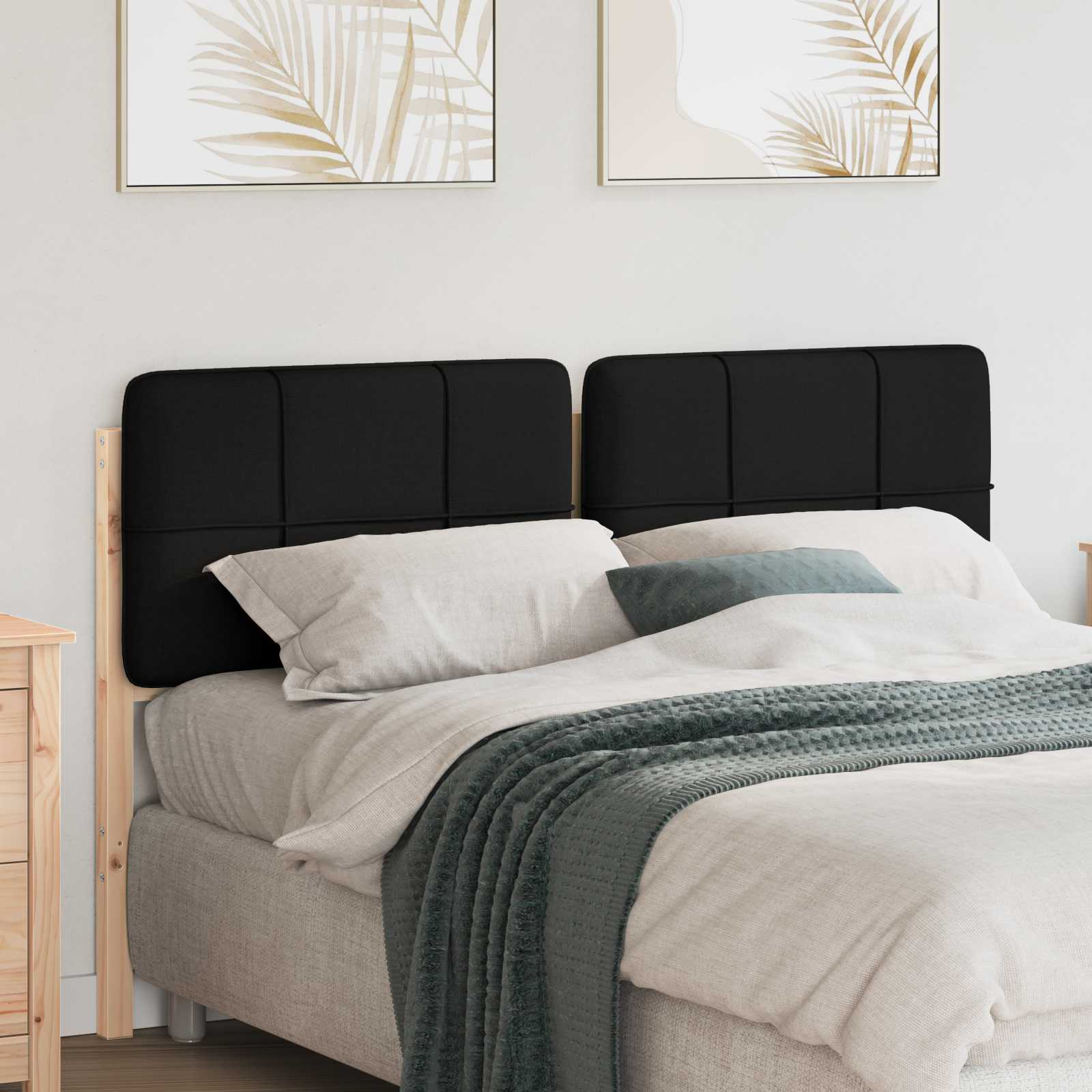 Gestoffeerd hoofdbord Bruin en zwart 150 cm Massief grenenhout – afbeelding 1