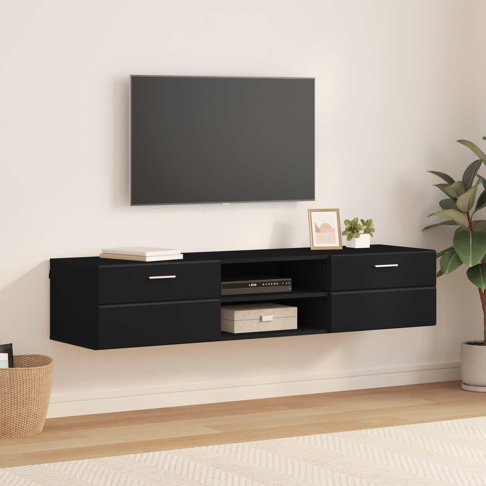 Houten Kast met lade Zwart 150 x 39 x 30 cm Bewerkt hout