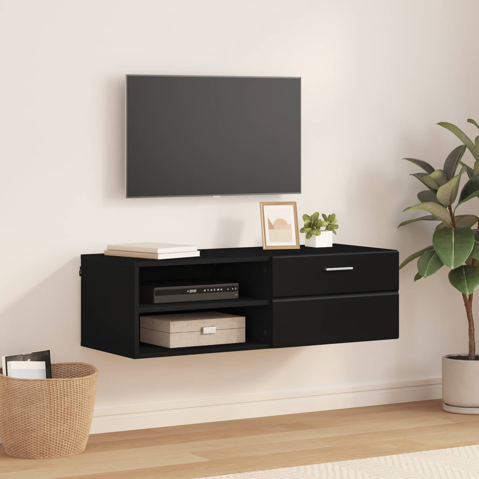 Houten Kast met lade Zwart 100,5 x 39 x 30 cm Bewerkt hout