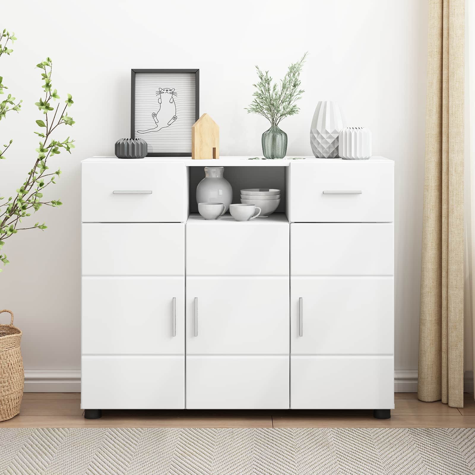 Houten Kast met lade Wit 88,5 x 30,5 x 73 cm Bewerkt hout – afbeelding 1